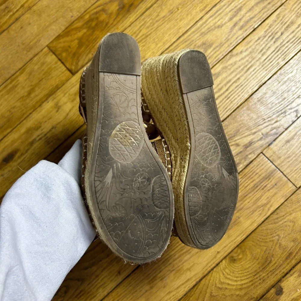 Altar'd State Brown Faux Suede Espadrille Wedge Sandals Perforated Size 8.5